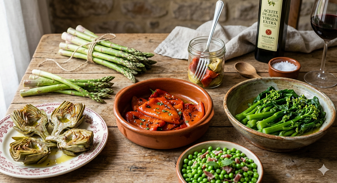 Bodegón de verduras de Tierra Estella: Piquillos de Lodosa, espárragos y alcachofas